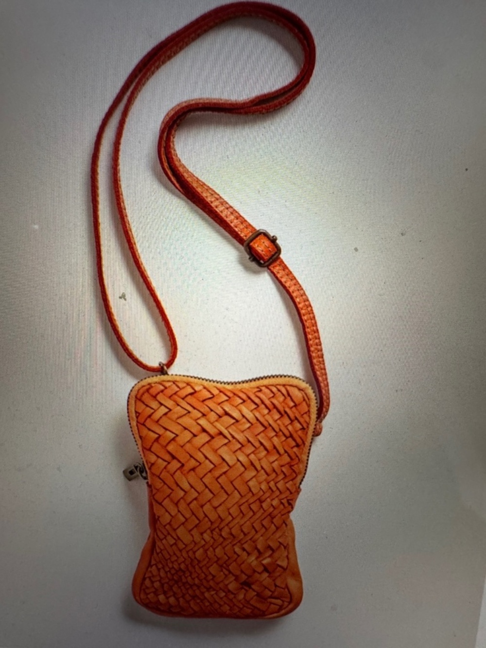 Sundance Leather Woven Crossbody Bag Orange New